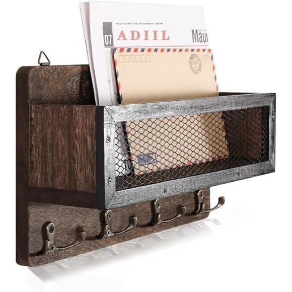 Mail and Key Holder for Wall Decorative, Wooden Wall Key Rack Organizer - Picture 1 of 8